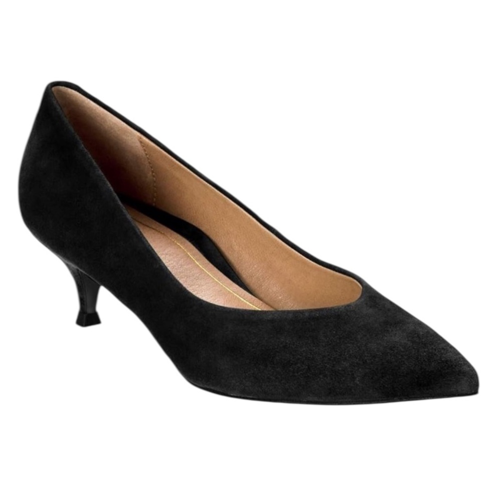 Vionic Black Suede Kitten Heel Pump